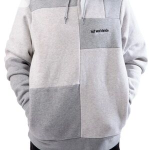 HUF Men's Gray and White Patchwork Hoodie